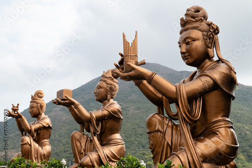 Photography Bronze Bodhisattva statues known as “The Offering of the Six Devas” at the lower