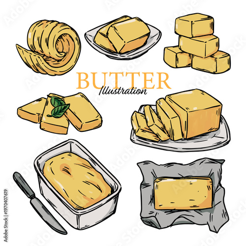 Set of vintage hand drawn butter vector illustration