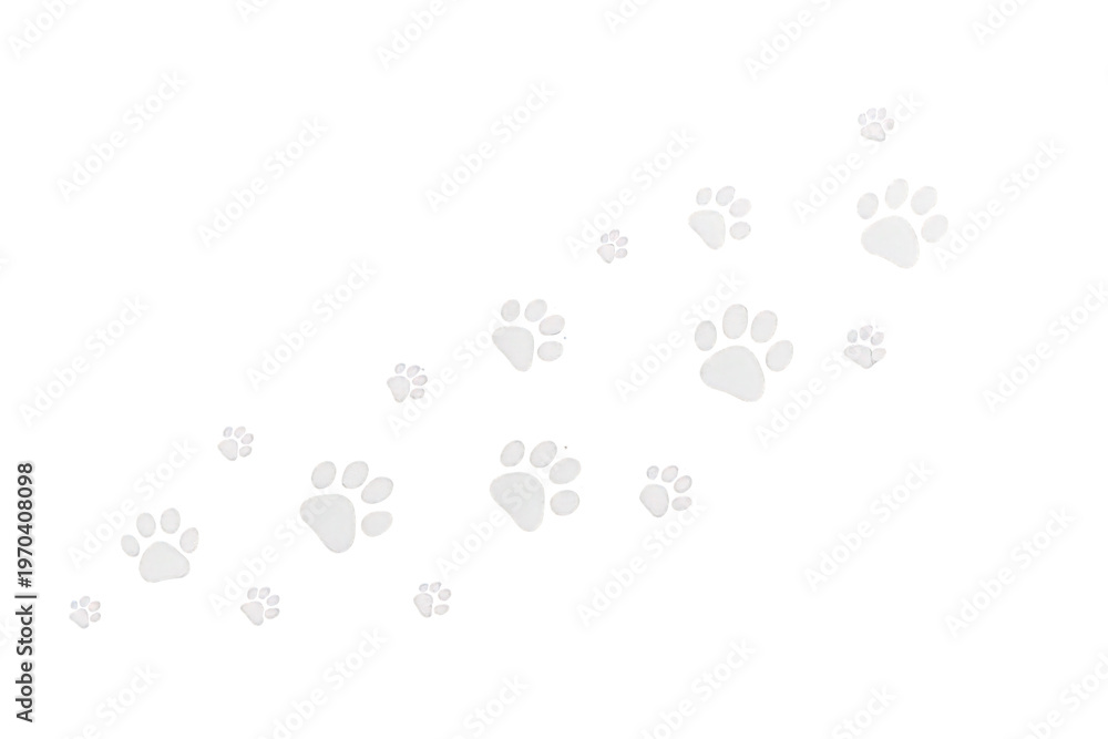 White paw prints creating a path, tracing an animal trail, ideal for pet related design on transparent background