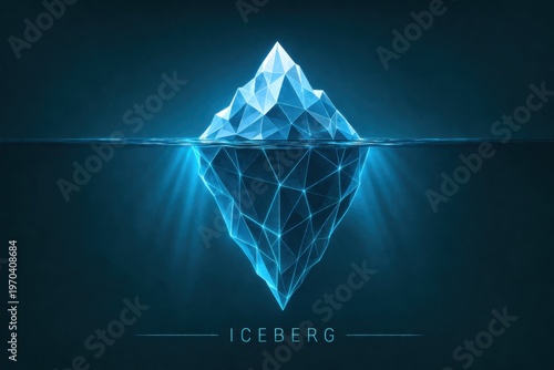 Futuristic digital iceberg visualization representing hidden data layers artificial intelligence depth and complex system architecture