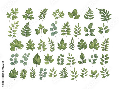 Diverse collection of stylized tree icons in various shapes and designs