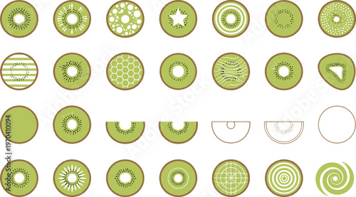 Colorful vector illustration of kiwi slice patterns symbolizing creativity, diversity, and abstract design