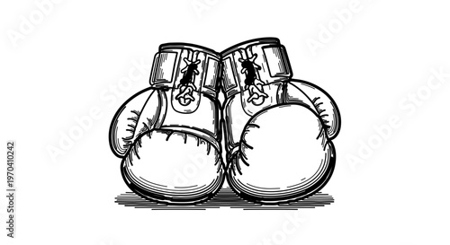 A pair of black and white boxing gloves in a minimalist line art style