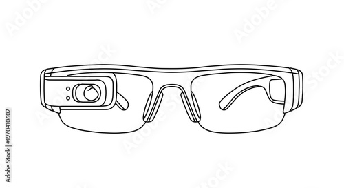 A minimalist line art illustration of futuristic smart glasses with a sleek design