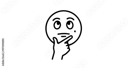 A minimalist vector graphic of a thinking face with a hand on chin