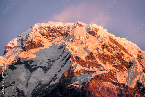 фотографія Mountain landscape in Himalayas, Annapurna region Nepal with snow covered peak a