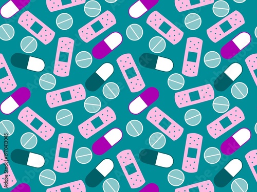 Medicine seamless pills pattern for wrapping paper and doctor clothes and packaging and medical accessories