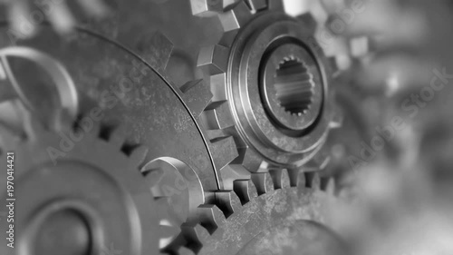Industrial Gears Mechanism 3D Animation Background Rotating Machinery Loop 4K