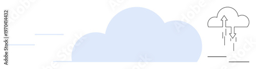 Cloud computing. Cloud technology integration with data synchronization and seamless access. Cloud drives innovation and secure data storage. For IT, data transfer, backups, web services, networking