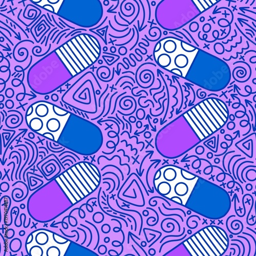 Medicine seamless pills pattern for wrapping paper and doctor clothes and packaging and medical accessories