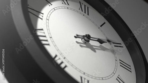 Latin Clock Face Time Lapse on White Wall Roman Numerals Time Passing Concept 4K