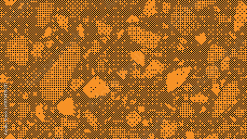 Abstract halftone pixel texture, orange and black dotted pattern, modern digital noise background, retro print style geometric design, high contrast visual texture artwork
