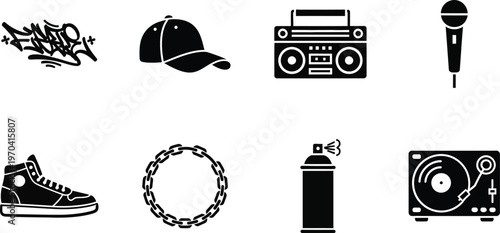Hip hop culture elements a collection of iconic symbols representing music fashion and artistic expression
