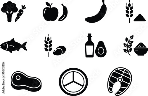 Healthy food icons collection a diverse range of nutritional elements for wellness and diet