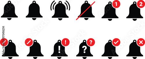 Visual representation of notification states bell icons with varying indicators