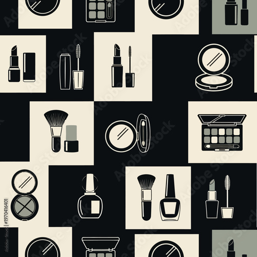 Seamless Pattern of Makeup and Cosmetics Icons.