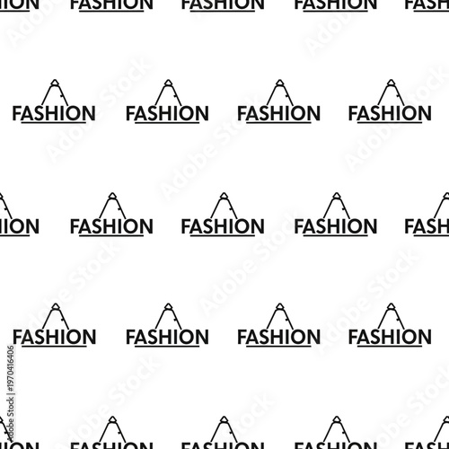 Seamless pattern of the word FASHION repeated with a hanger icon.
