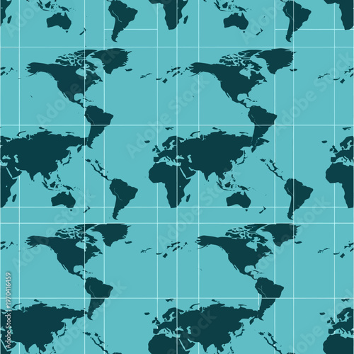 Seamless World Map Pattern Repeating Continents Globe.