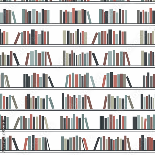 Seamless Pattern of Books on Shelves.