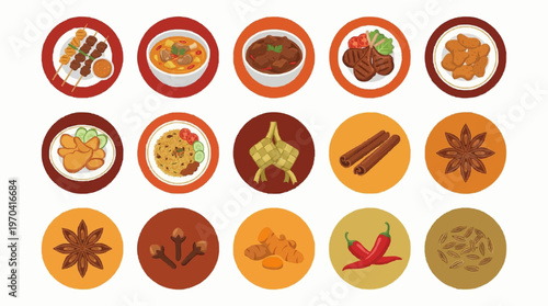 featuring traditional Eid al-Adha foods such as satay, gulai, rendang, grilled meat, rice dishes, and spices