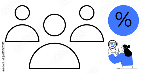 User demographics concept. User demographics analyzed with data visualization and magnifying tools. User demographics enhance marketing, research, analytics, UX, and business strategy