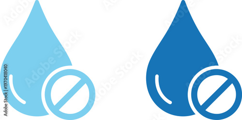 A set of two minimalist water drop icons featuring a prohibition sign on a plain white background Vector