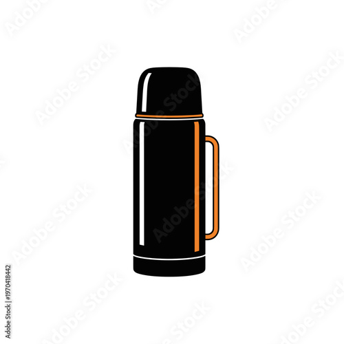 Thermos Bottle Minimal Line Art Hot Drink Container Travel and Outdoor Concept Vector