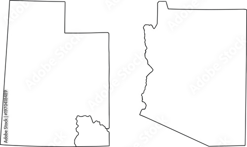 A simple black and white outline map showing the shapes of utah and arizona side by side isolated Vector