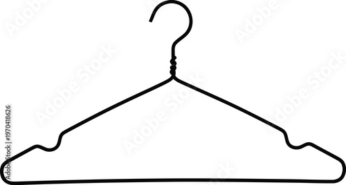 A single minimalist black wire clothes hanger isolated against a plain white background surface. Vector