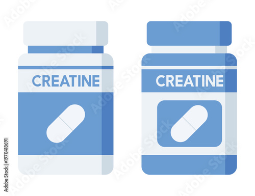 Creatine supplement bottle with capsule icon vector illustration