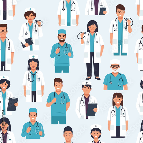 Diverse group of medical professionals in uniform.