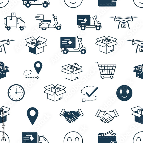 Seamless Pattern of Delivery and Logistics Icons.