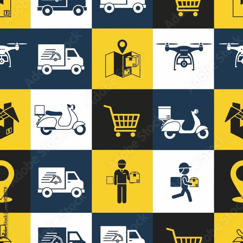 Seamless pattern of delivery and logistics icons.