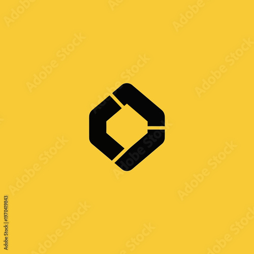 Abstract Geometric Black Shape on Yellow Background.