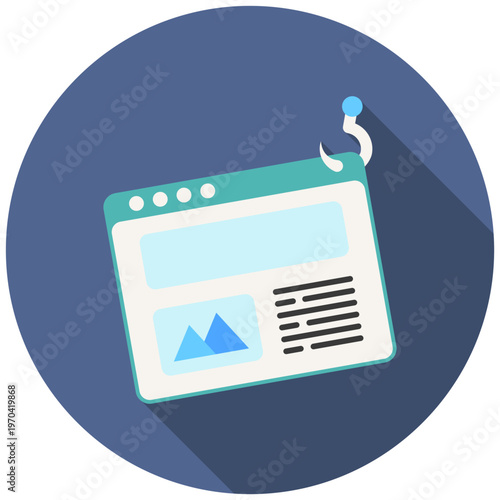 Phishing Rounded Flat Color Icon, Mini Illustration For Modern Concept, Ui, Ux Web And App Development. Related To Cyber Security, Data Protection.