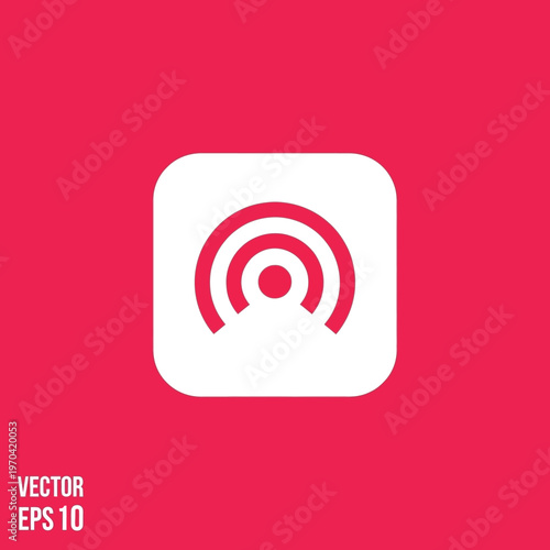 White podcast icon on a vibrant pink background.