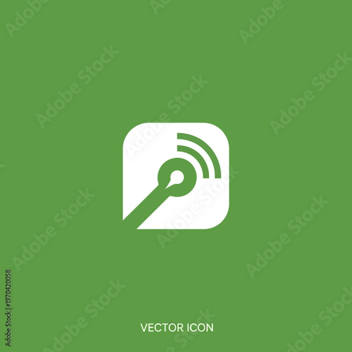 White podcast icon on green background vector.