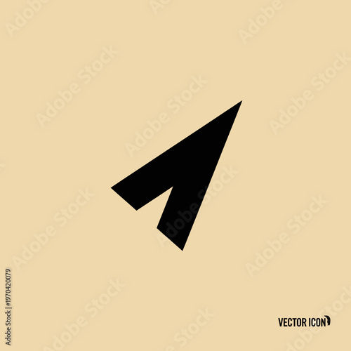 Black Paper Airplane Icon on Beige Background.