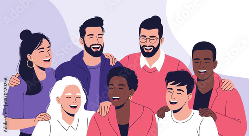 Group of diverse happy people smiling together with friends and colleagues