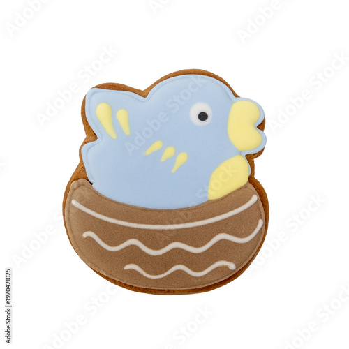 Bird-Shaped Iced Cookie on White Background, Isolate on a white background