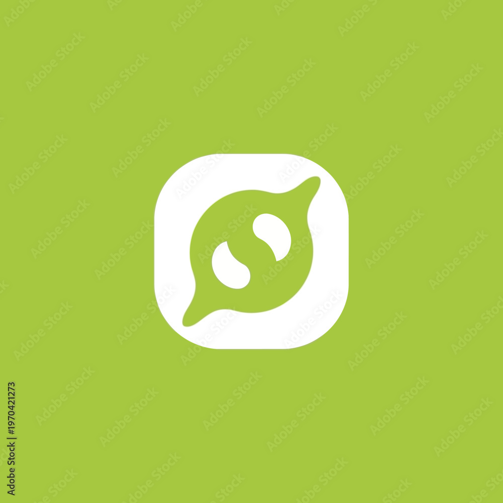 Obraz premium Abstract Green Seed Pod Symbol on White Square.