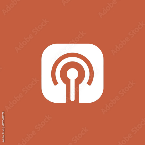 Abstract white podcast icon on a warm orange background.