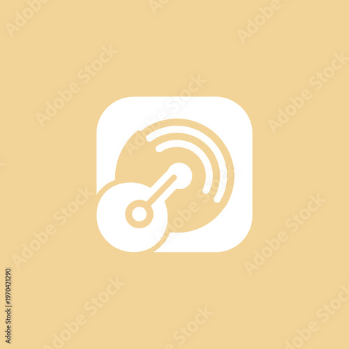 Podcast Icon Symbol White on Yellow Background.