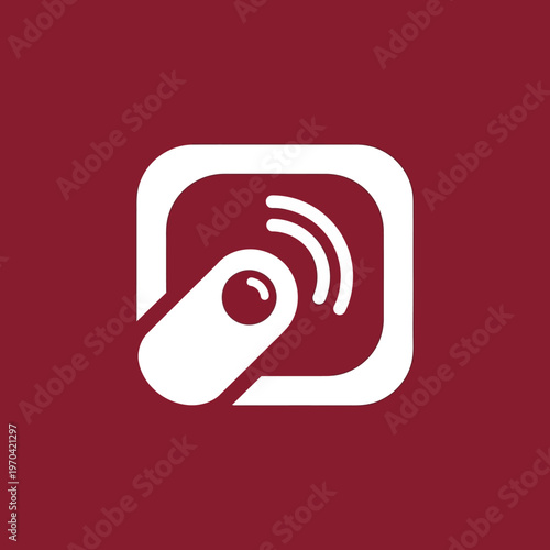 White podcast icon with signal waves on red background.