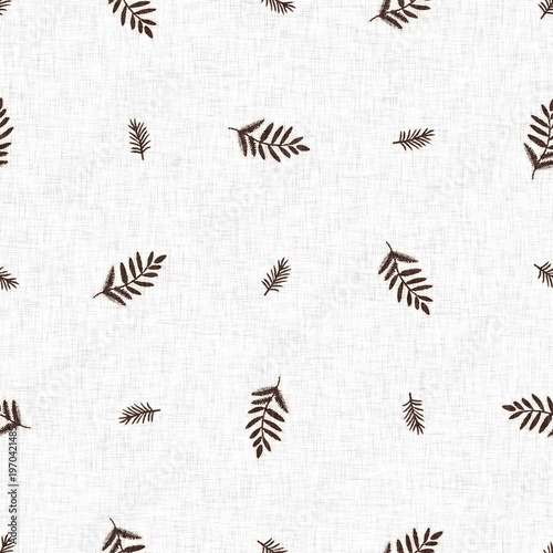 Seamless fern leaf raster pattern. For woodland nature home decor, linocut forest motif wallpaper. Whimsical leaf all over print. 