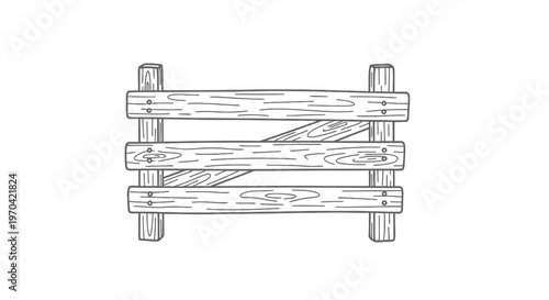 Hand Drawn Rustic Wooden Fence or Farm Gate Vector Illustration Isolated on White Background