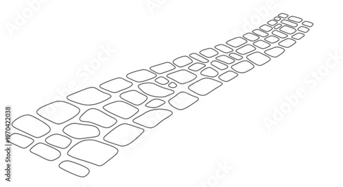 Perspective Cobblestone Path Vector Illustration, Minimalist Stone Walkway Line Art Design