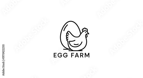 Minimalist Egg Farm Logo Design Featuring Hen and Large Egg Line Art Illustration