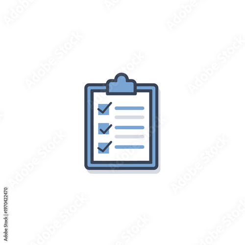 A simple, flat vector illustration of a clipboard with checked items. The background is white