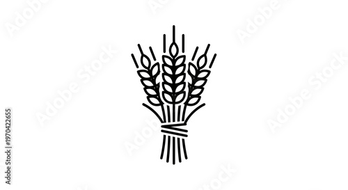Minimalist Black and White Wheat Sheaf Line Art Illustration for Bakery Logo and Agriculture Branding